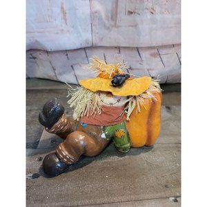 Scarecrow Leaning on pumpkin AS IS crow farmer fall autumn decor
